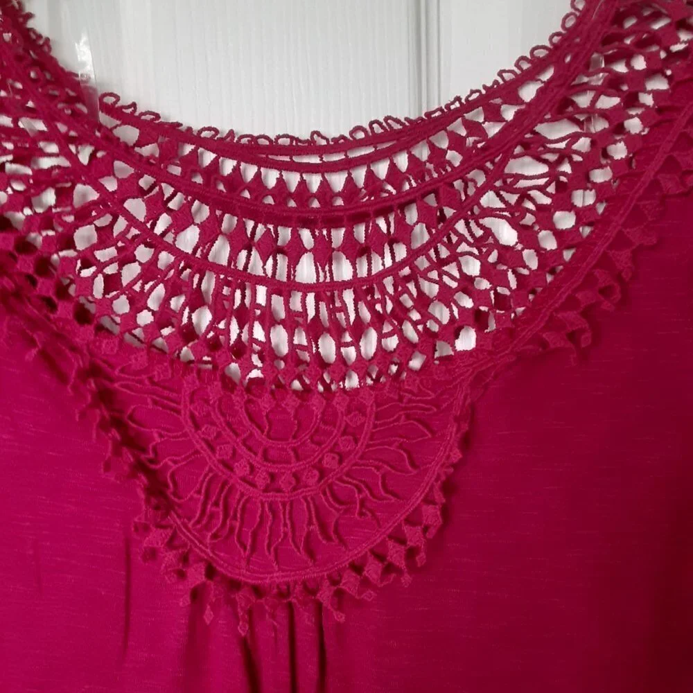 Eyeshadow Size Small Red Top w/3/4 Length Sleeves. Embroidered on Top.